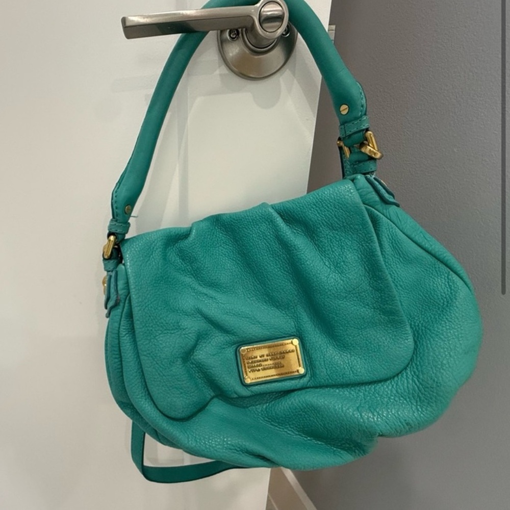 Marc Jacobs Classic Q Lil Ukita Bag Teal Leather Shoulder Bag w/ Xtra Strap GUC